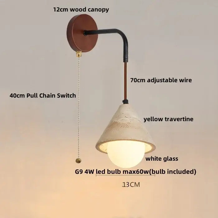Minimalist yellow travertine adjustable led wall sconce bedroom light