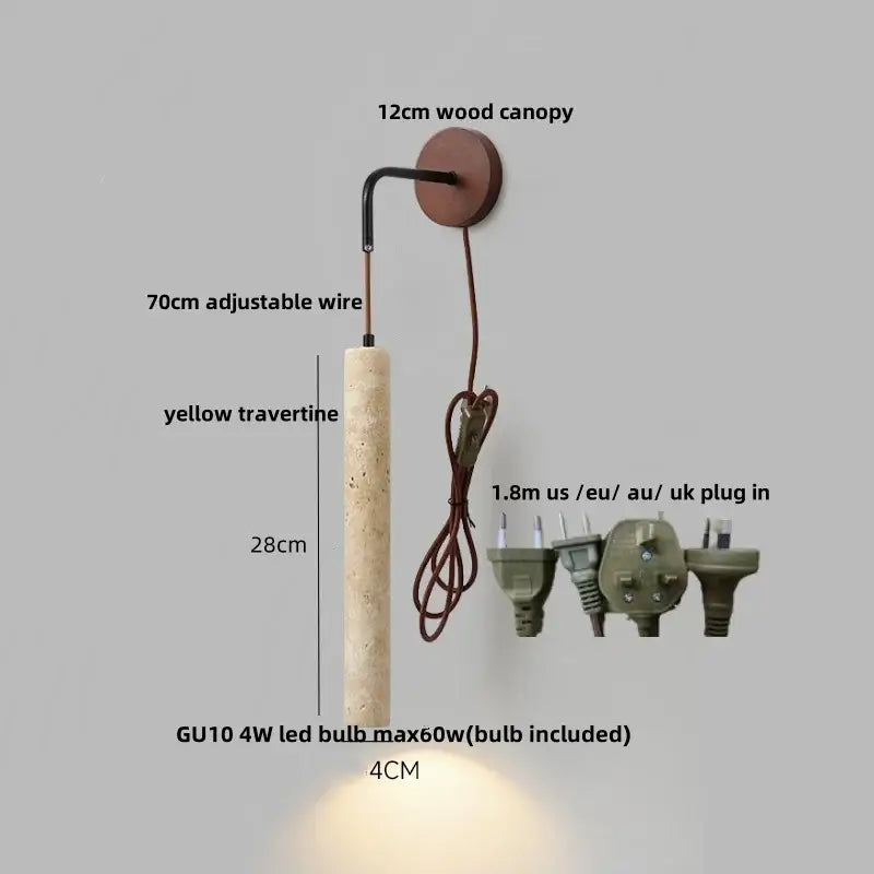 Minimalist yellow travertine adjustable led wall sconce bedroom light