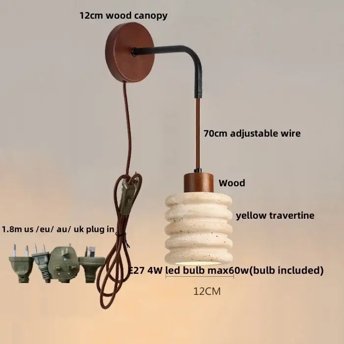Minimalist yellow travertine adjustable led wall sconce bedroom light