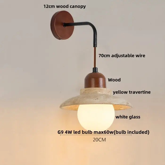 Minimalist yellow travertine adjustable led wall sconce bedroom light