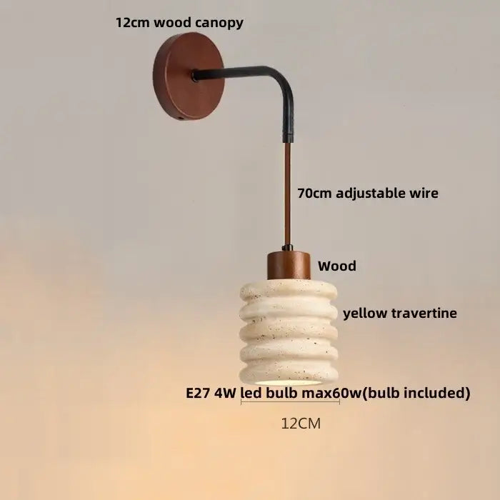 Minimalist yellow travertine adjustable led wall sconce bedroom light