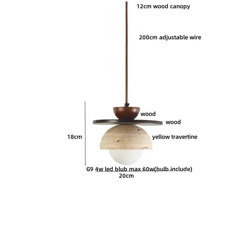 Minimalist yellow travertine stone pendant light for dining room