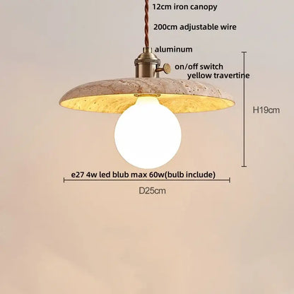 Minimalist yellow travertine stone pendant light for dining room