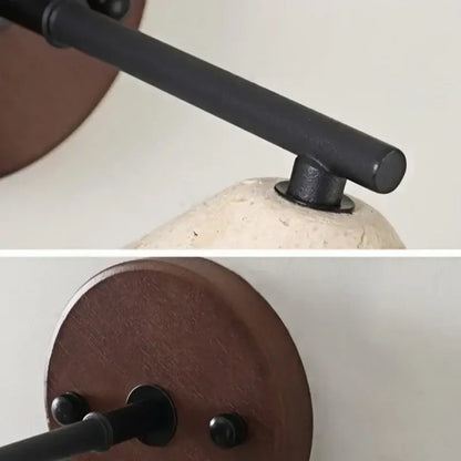 Minimalist yellow travertine wall light bedroom wood pull switch