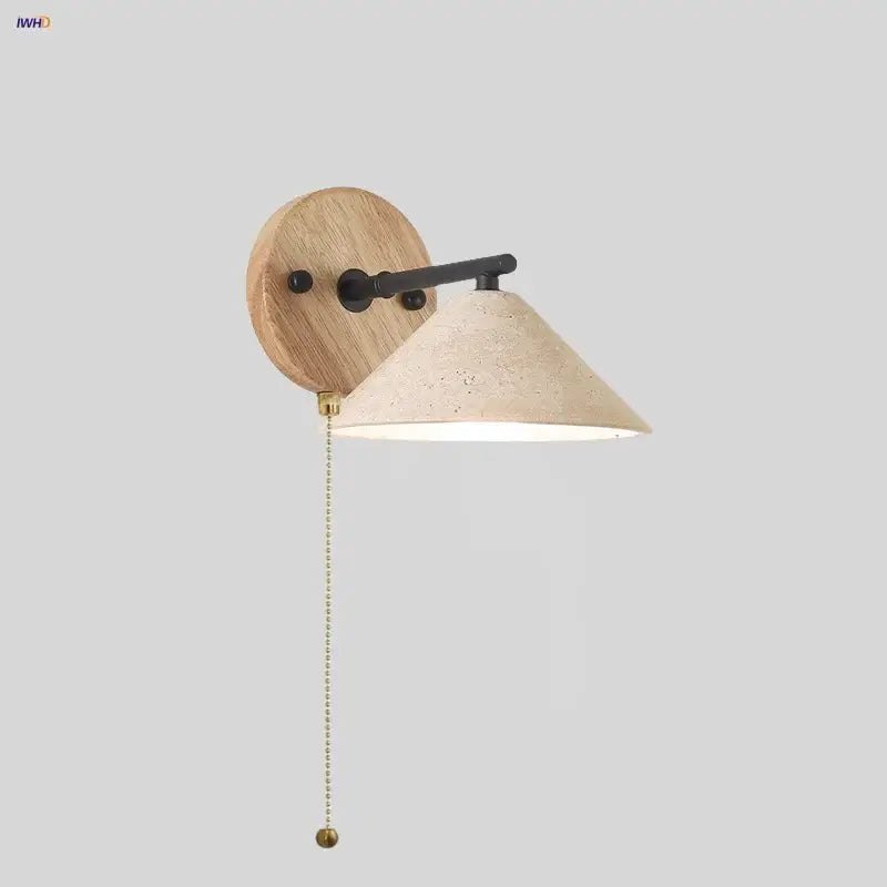 Minimalist yellow travertine wall light bedroom wood pull switch