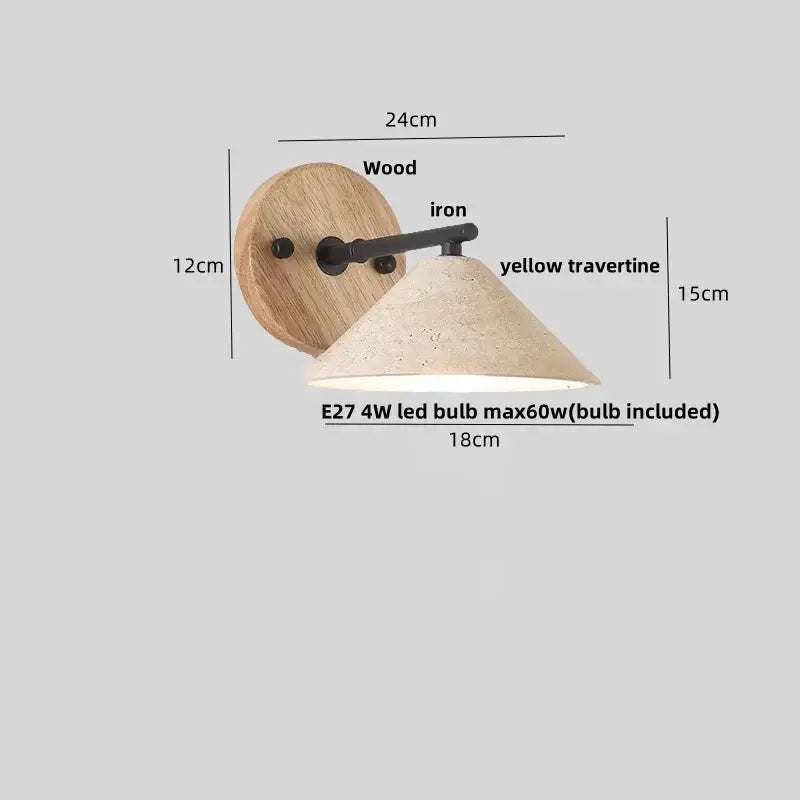 Minimalist yellow travertine wall light bedroom wood pull switch