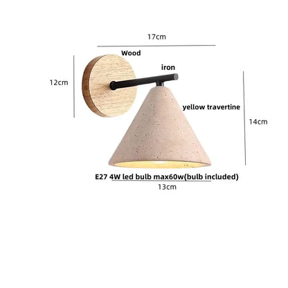 Minimalist yellow travertine wall light bedroom wood pull switch