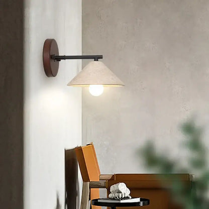 Minimalist yellow travertine wall light bedroom wood pull switch
