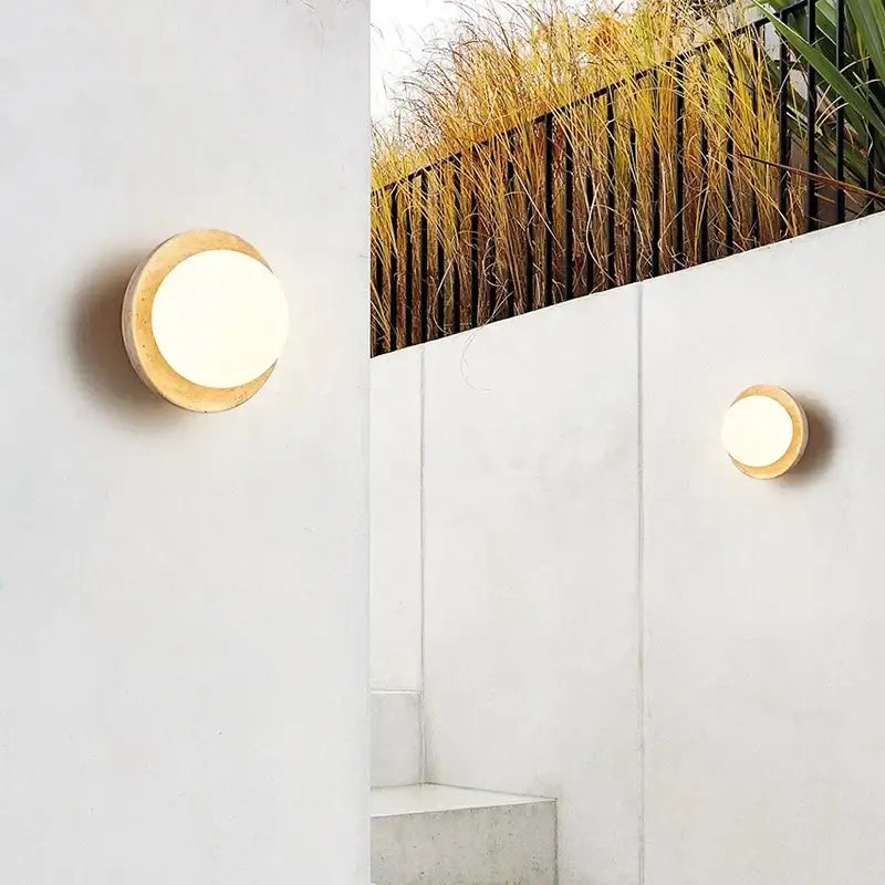 Minimalist yellow travertine & white glass led wall light bedroom