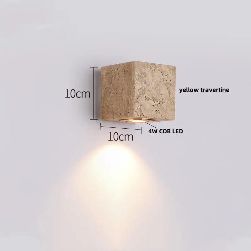 Minimalist yellow travertine & white glass led wall light bedroom