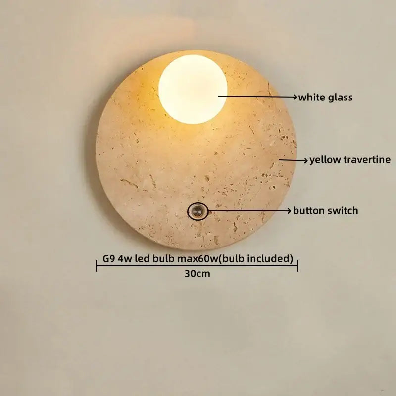 Minimalist yellow travertine & white glass led wall light bedroom