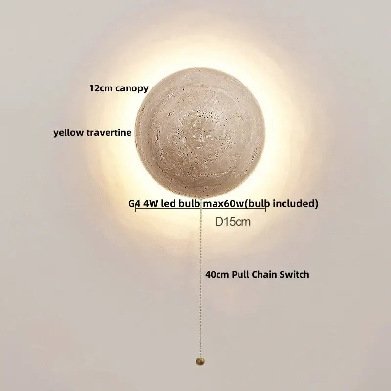 Minimalist yellow travertine & white glass led wall light bedroom