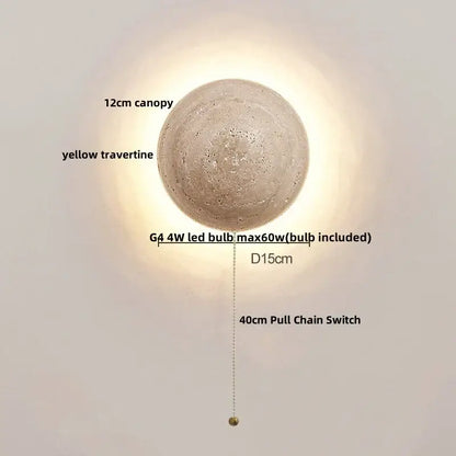 Minimalist yellow travertine & white glass led wall light bedroom