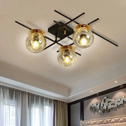 DecorBites™ Minimalistic 3-Head Semi-Flush Ceiling Light with Clear/Smoke Gray Glass for Bedroom