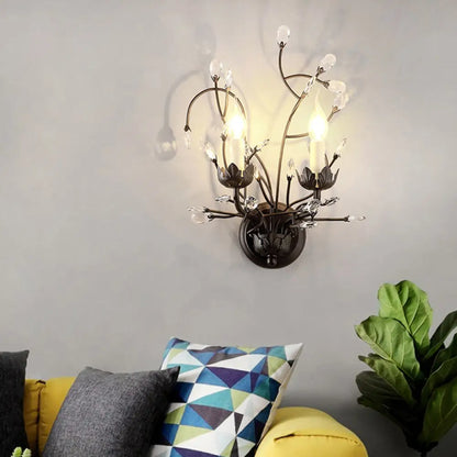 DecorBites™ Minimalistic Black Crystal Sconce Lamp with Branching Design - 2-Bulb Candlestick Wall Light Fixture