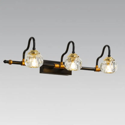 DecorBites™ Minimalistic Black Hexagon Vanity Wall Lamp with Crystal Prisms - Wall Mounted Lighting Fixture (1/2/3-Bulb)