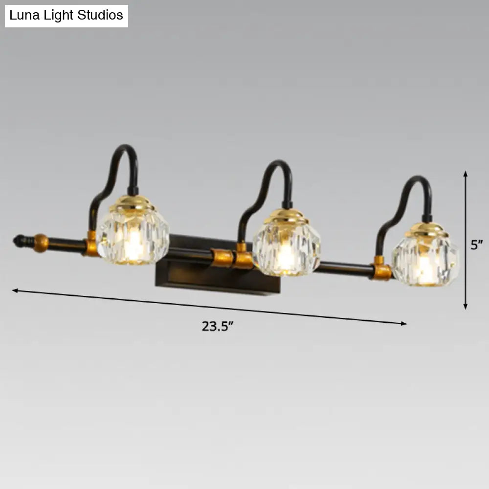DecorBites™ Minimalistic Black Hexagon Vanity Wall Lamp with Crystal Prisms - Wall Mounted Lighting Fixture (1/2/3-Bulb)