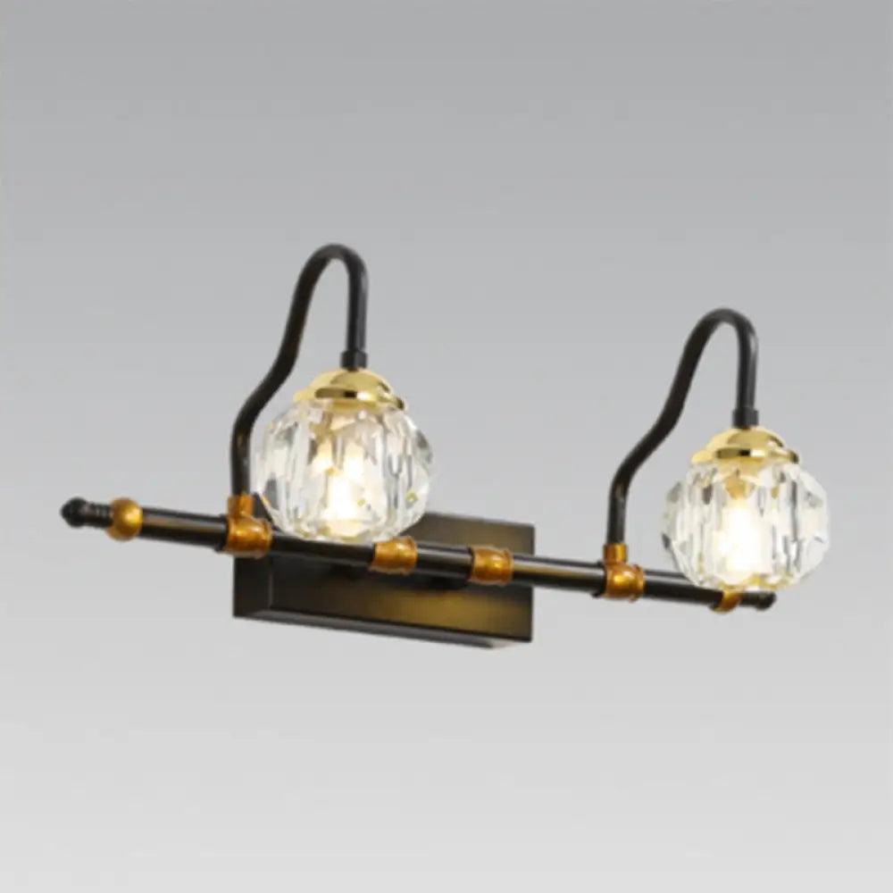 DecorBites™ Minimalistic Black Hexagon Vanity Wall Lamp with Crystal Prisms - Wall Mounted Lighting Fixture (1/2/3-Bulb)