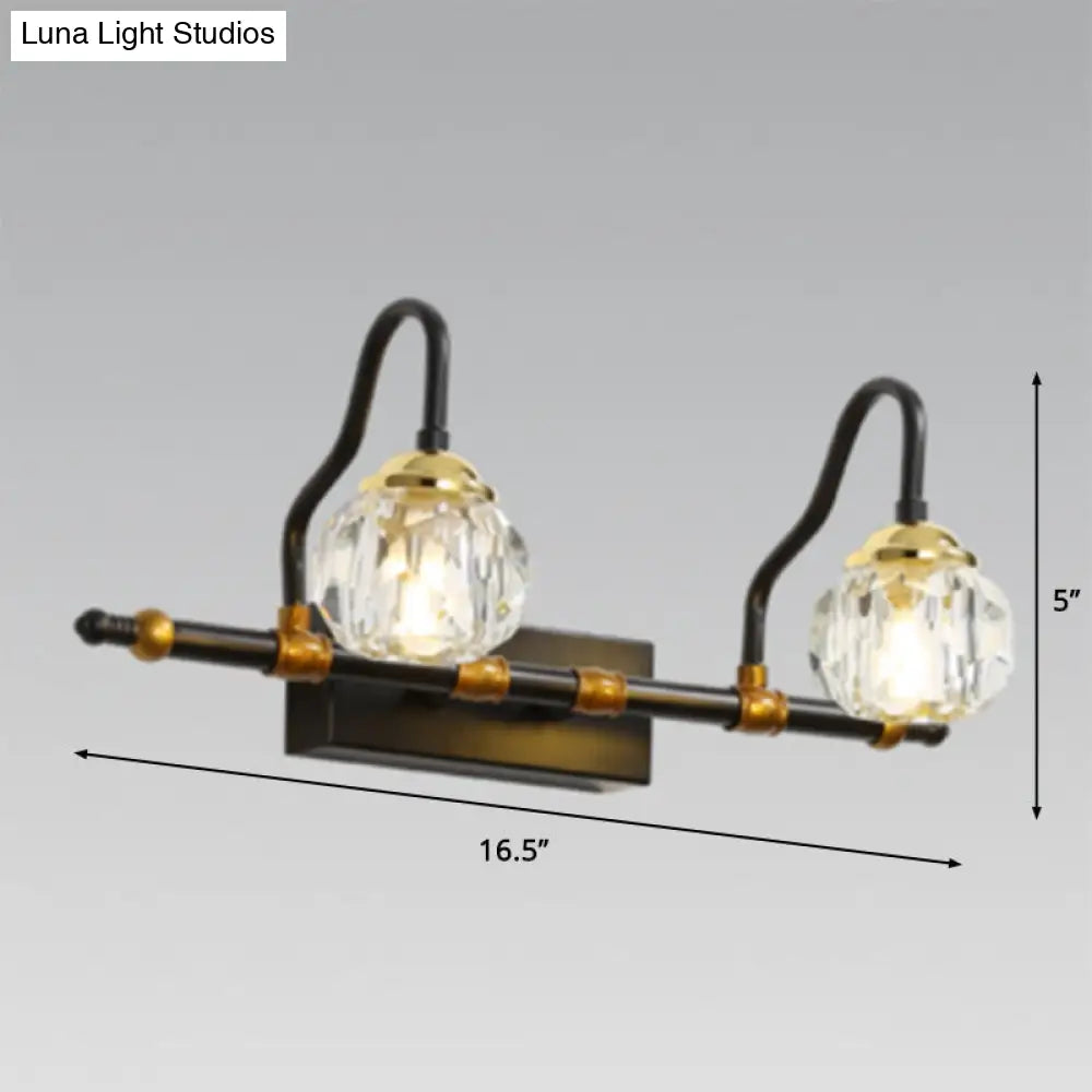 DecorBites™ Minimalistic Black Hexagon Vanity Wall Lamp with Crystal Prisms - Wall Mounted Lighting Fixture (1/2/3-Bulb)