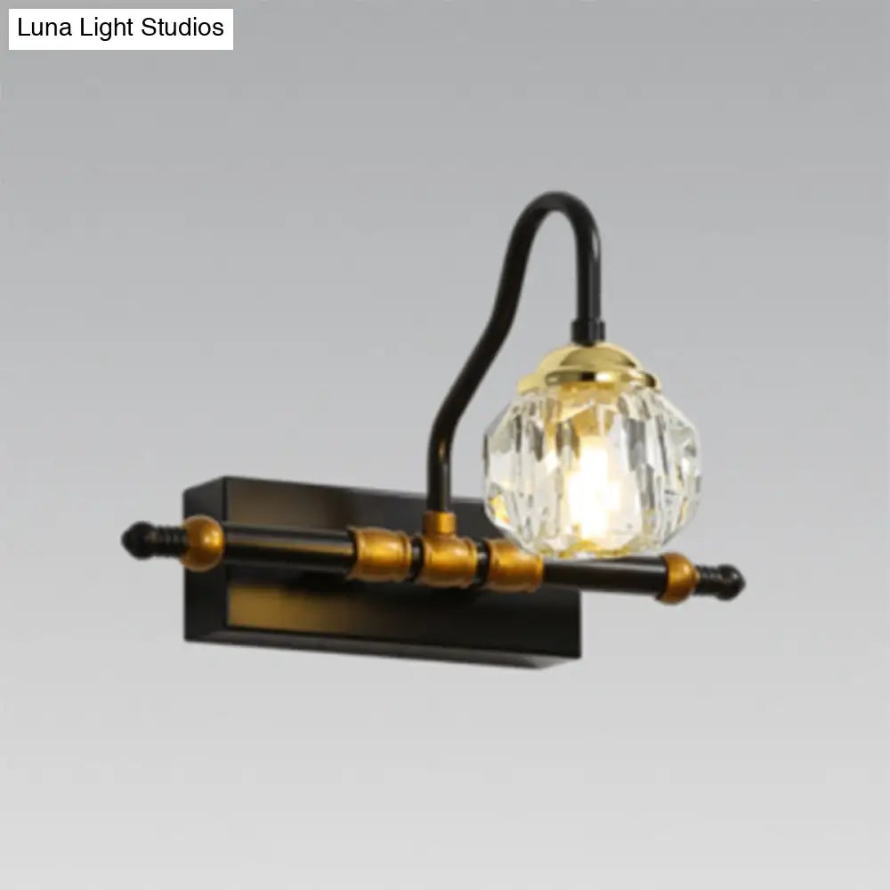 DecorBites™ Minimalistic Black Hexagon Vanity Wall Lamp with Crystal Prisms - Wall Mounted Lighting Fixture (1/2/3-Bulb)