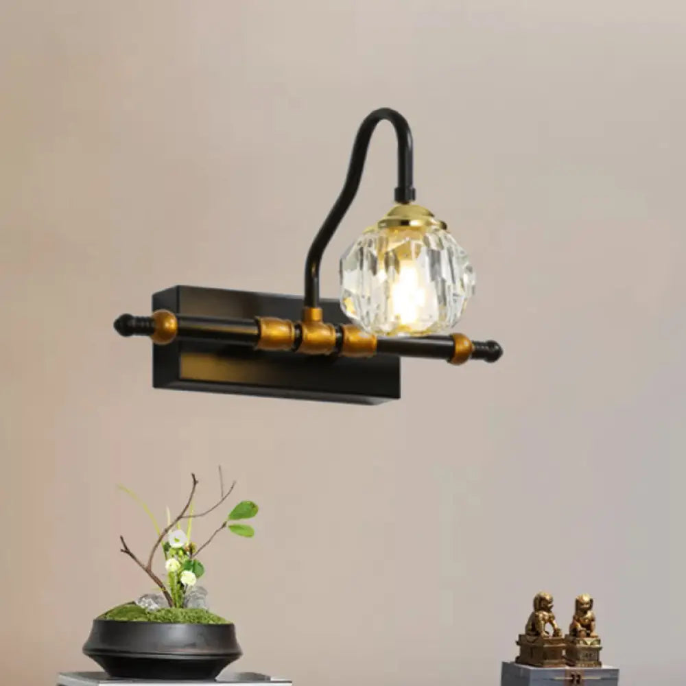 DecorBites™ Minimalistic Black Hexagon Vanity Wall Lamp with Crystal Prisms - Wall Mounted Lighting Fixture (1/2/3-Bulb)