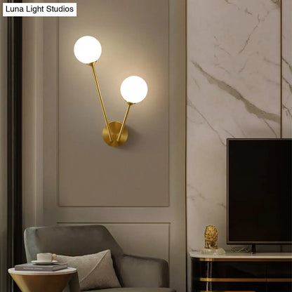 DecorBites™ Minimalistic Brass Branch Wall Light with Ball Glass Sconce - Bedroom Lighting Fixture