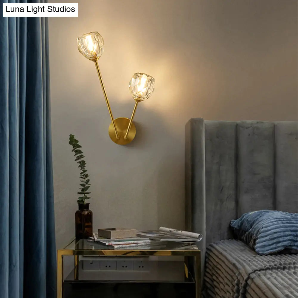 DecorBites™ Minimalistic Brass Branch Wall Light with Ball Glass Sconce - Bedroom Lighting Fixture