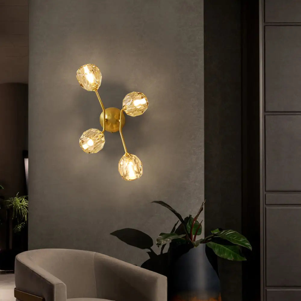 DecorBites™ Minimalistic Brass Branch Wall Light with Ball Glass Sconce - Bedroom Lighting Fixture
