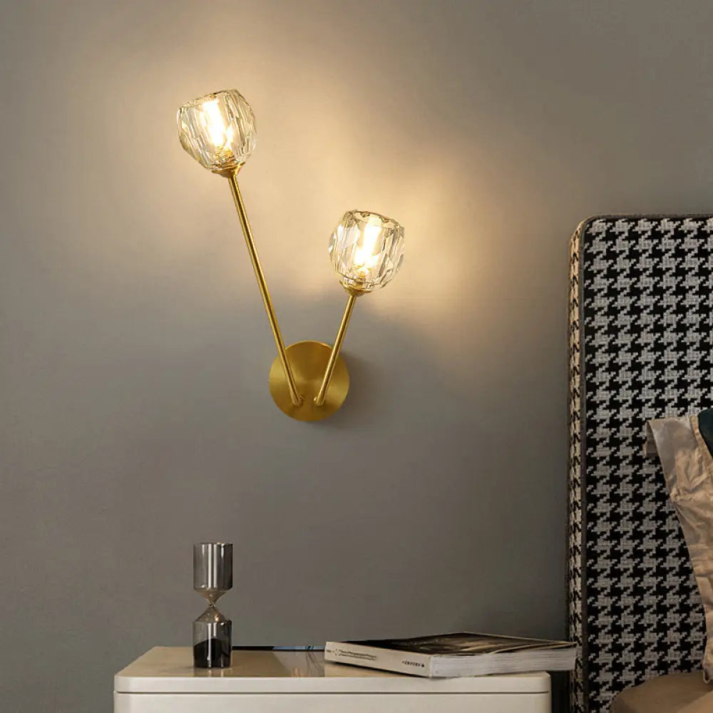 DecorBites™ Minimalistic Brass Branch Wall Light with Ball Glass Sconce - Bedroom Lighting Fixture
