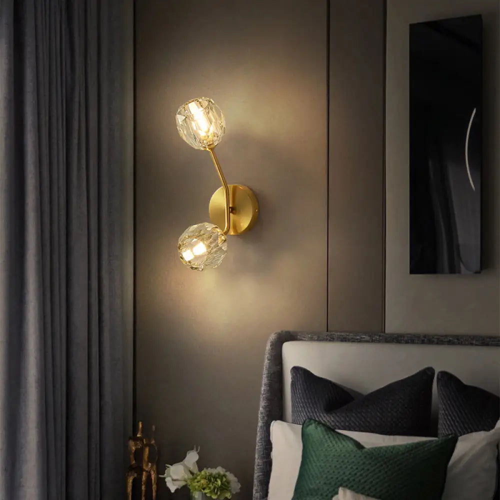 DecorBites™ Minimalistic Brass Branch Wall Light with Ball Glass Sconce - Bedroom Lighting Fixture
