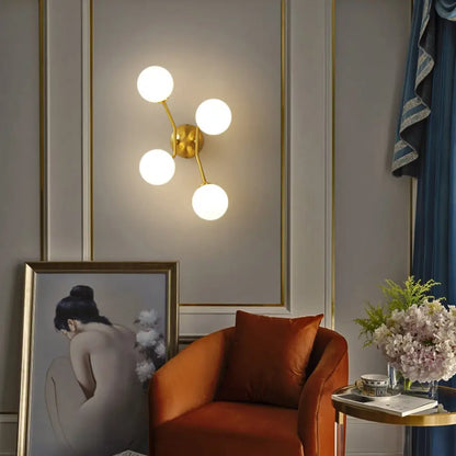 DecorBites™ Minimalistic Brass Branch Wall Light with Ball Glass Sconce - Bedroom Lighting Fixture