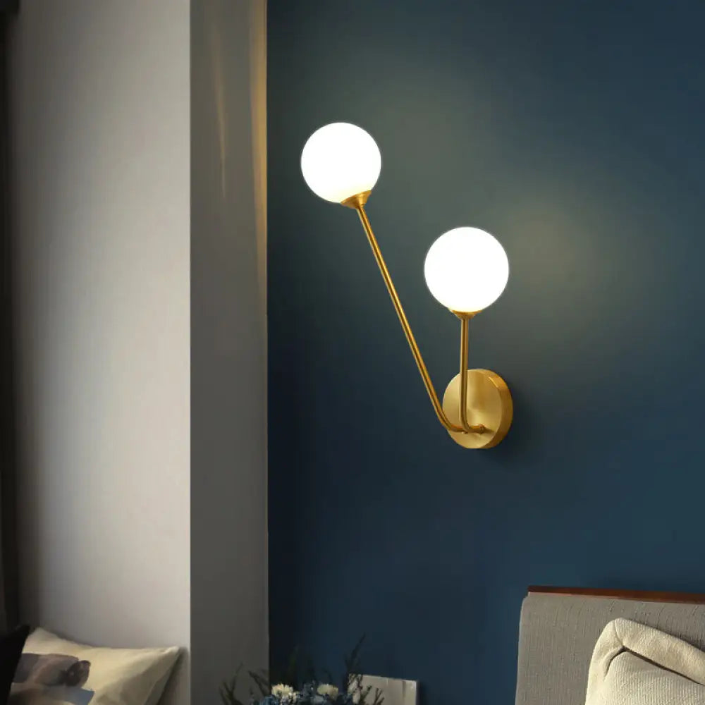 DecorBites™ Minimalistic Brass Branch Wall Light with Ball Glass Sconce - Bedroom Lighting Fixture