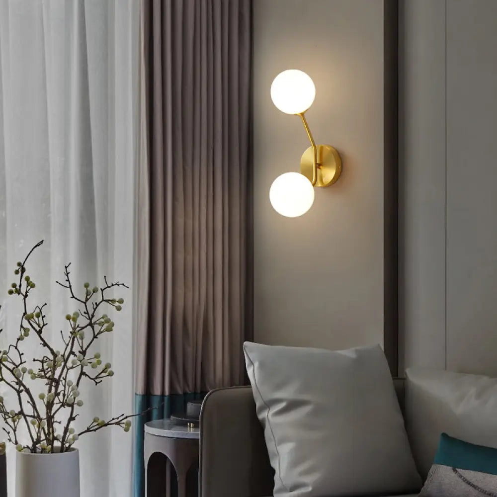 DecorBites™ Minimalistic Brass Branch Wall Light with Ball Glass Sconce - Bedroom Lighting Fixture