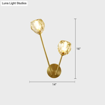 Minimalistic brass branch wall light with frosted glass for bedroom