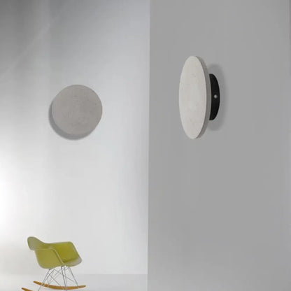 DecorBites™ Minimalistic Cement Grey LED Wall Sconce Light for Bedside - Flat Round Wall Mount