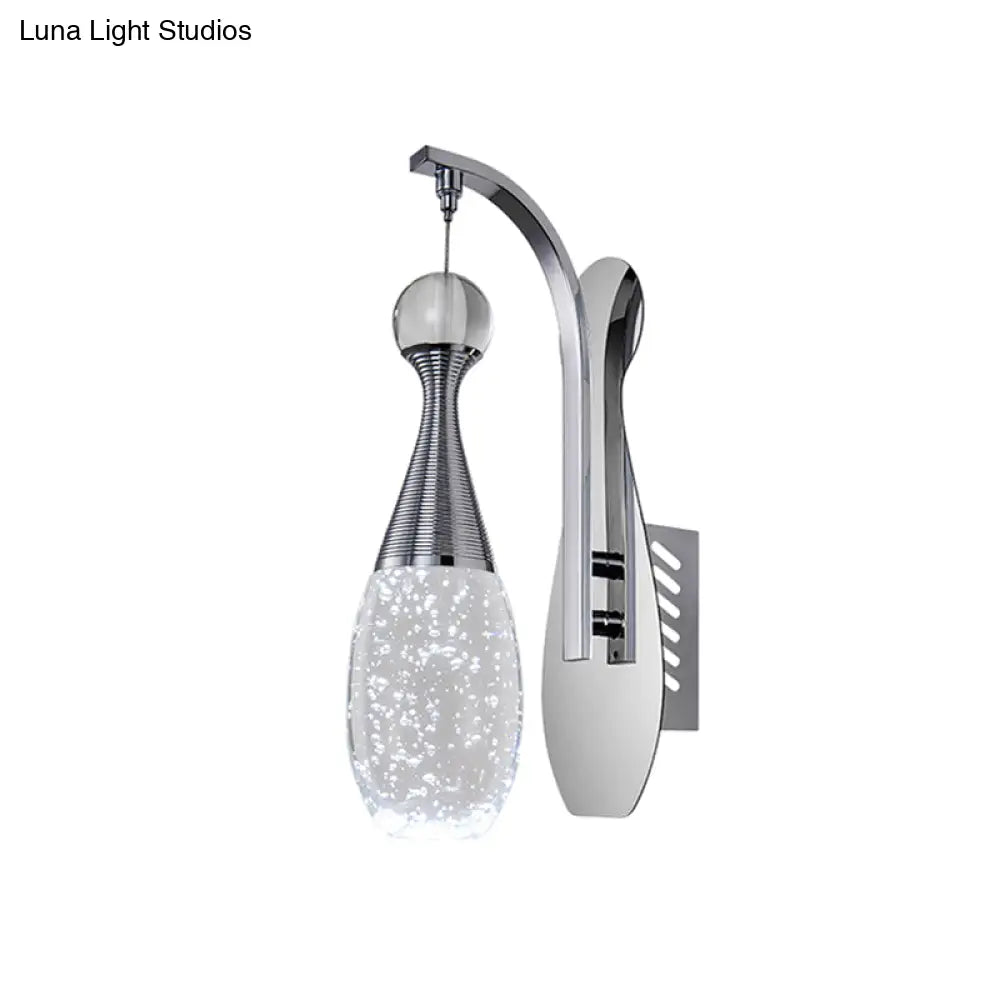 DecorBites™ Minimalistic Chrome LED Wall Sconce Light with Seeded Crystal Teardrop - Stylish Wall Lighting Fixture