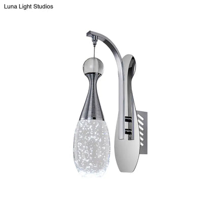 DecorBites™ Minimalistic Chrome LED Wall Sconce Light with Seeded Crystal Teardrop - Stylish Wall Lighting Fixture