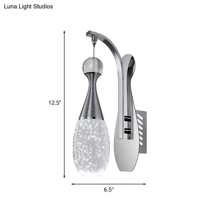 DecorBites™ Minimalistic Chrome LED Wall Sconce Light with Seeded Crystal Teardrop - Stylish Wall Lighting Fixture