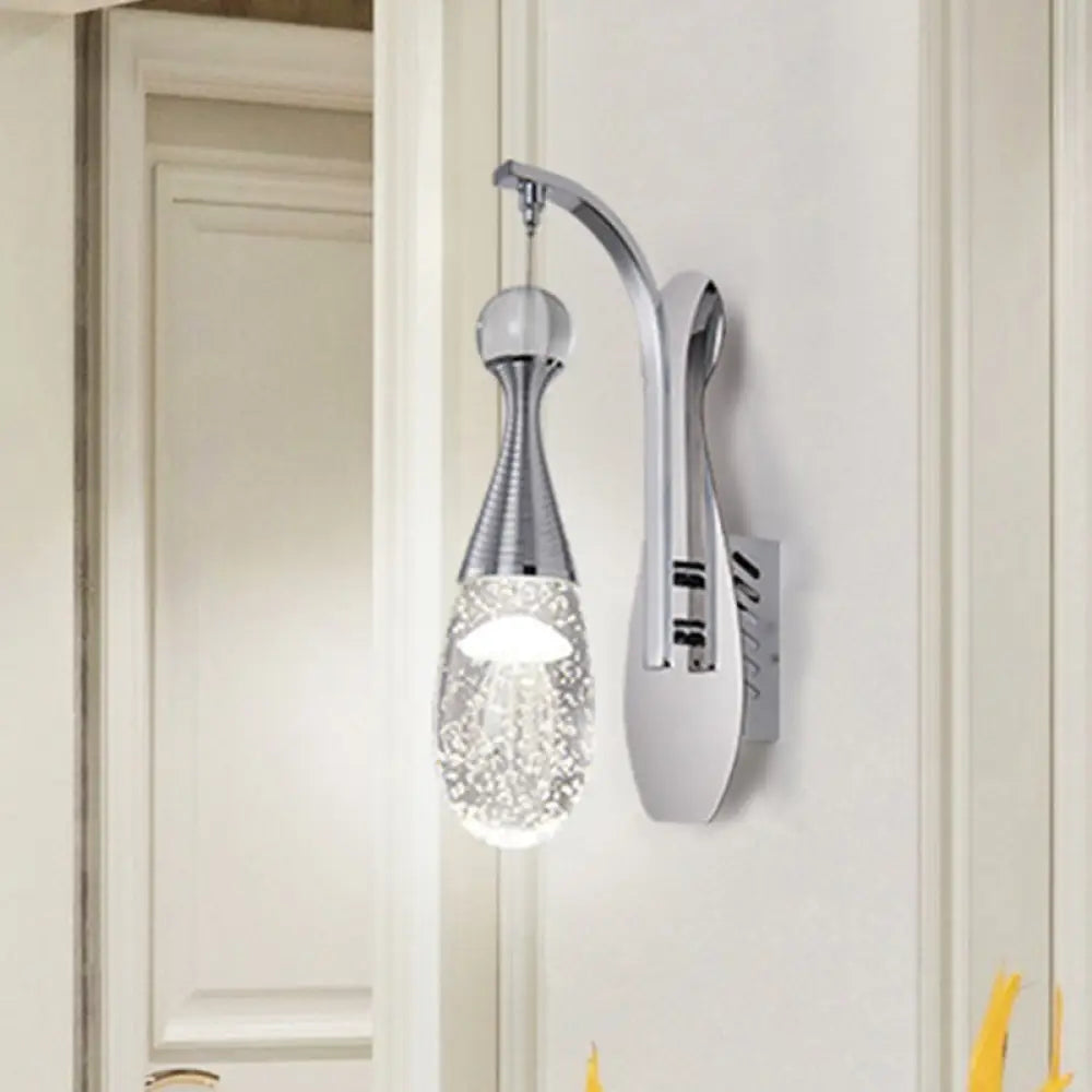 DecorBites™ Minimalistic Chrome LED Wall Sconce Light with Seeded Crystal Teardrop - Stylish Wall Lighting Fixture