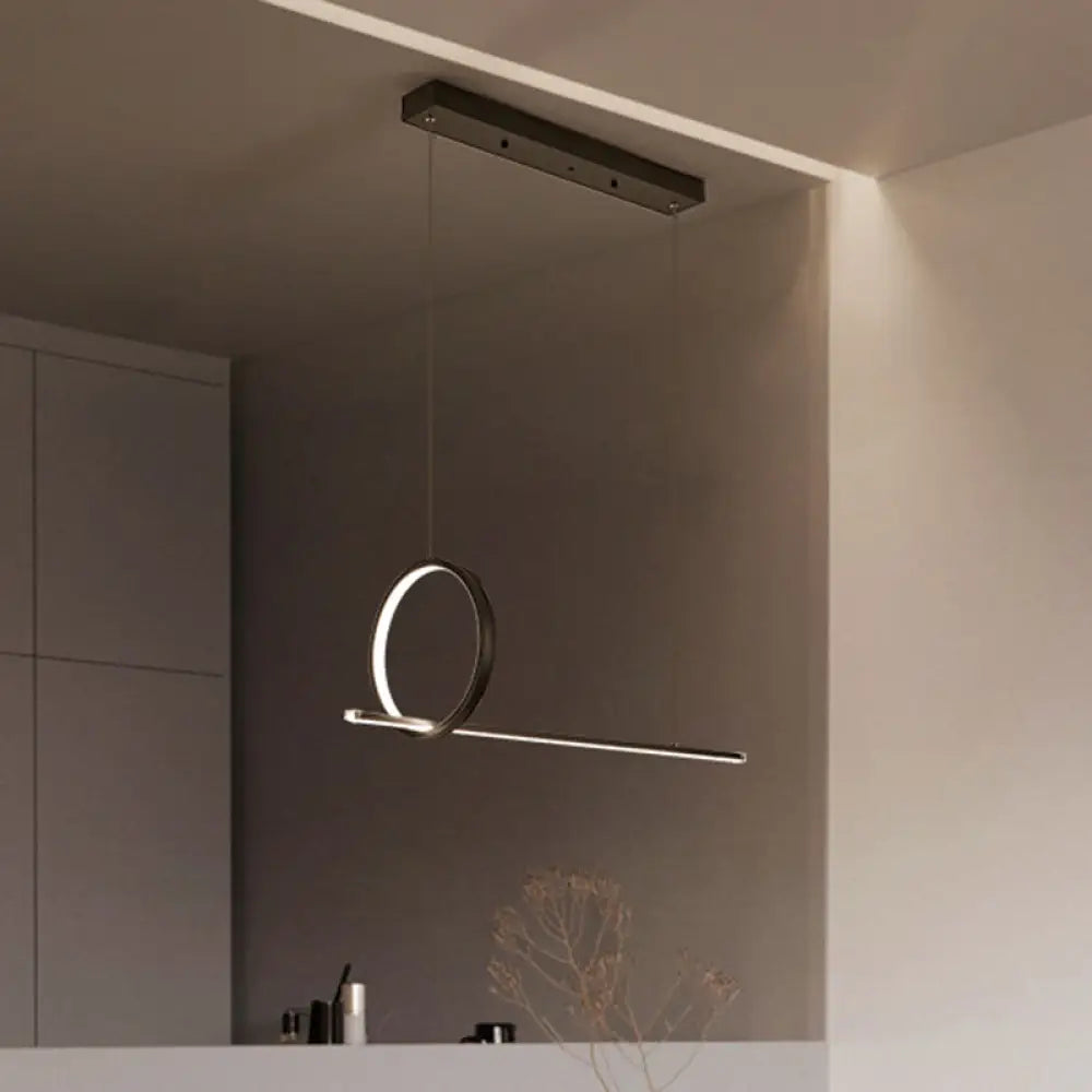 DecorBites™ Minimalistic Iron LED Island Light Fixture: Linear and Ring Design - Black Finish, 2-Head Hanging