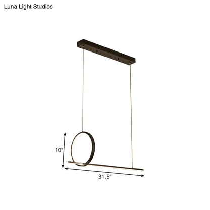 DecorBites™ Minimalistic Iron LED Island Light Fixture: Linear and Ring Design - Black Finish, 2-Head Hanging