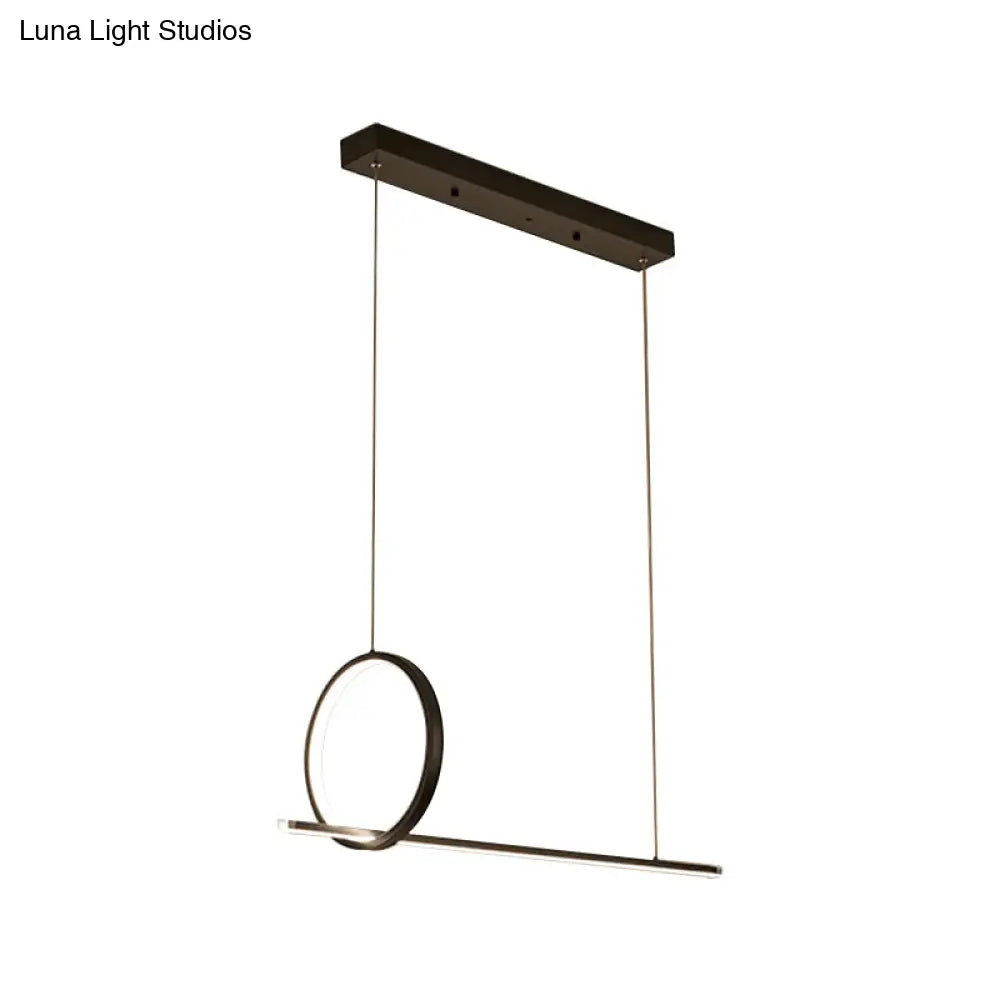 DecorBites™ Minimalistic Iron LED Island Light Fixture: Linear and Ring Design - Black Finish, 2-Head Hanging
