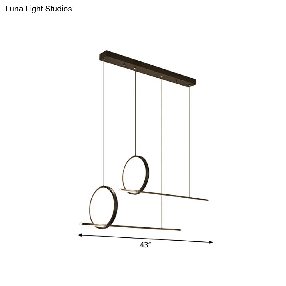 DecorBites™ Minimalistic Iron LED Island Light Fixture: Linear and Ring Design - Black Finish, 2-Head Hanging