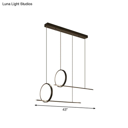 DecorBites™ Minimalistic Iron LED Island Light Fixture: Linear and Ring Design - Black Finish, 2-Head Hanging