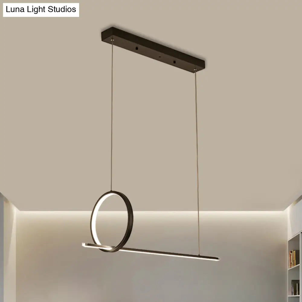 DecorBites™ Minimalistic Iron LED Island Light Fixture: Linear and Ring Design - Black Finish, 2-Head Hanging