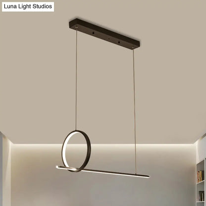 DecorBites™ Minimalistic Iron LED Island Light Fixture: Linear and Ring Design - Black Finish, 2-Head Hanging