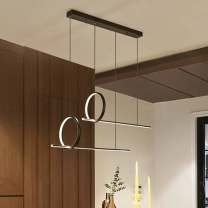 DecorBites™ Minimalistic Iron LED Island Light Fixture: Linear and Ring Design - Black Finish, 2-Head Hanging