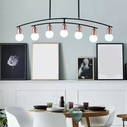 DecorBites™ Minimalistic Linear Chandelier - 5/7 Lights, Black/White Metal Finish, Island Light