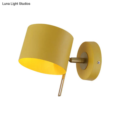 DecorBites™ Minimalistic Metallic Cylinder Wall Mount Sconce - 5" Width - 1 Light - Black/Pink/Yellow/Blue - Ideal for Corridors