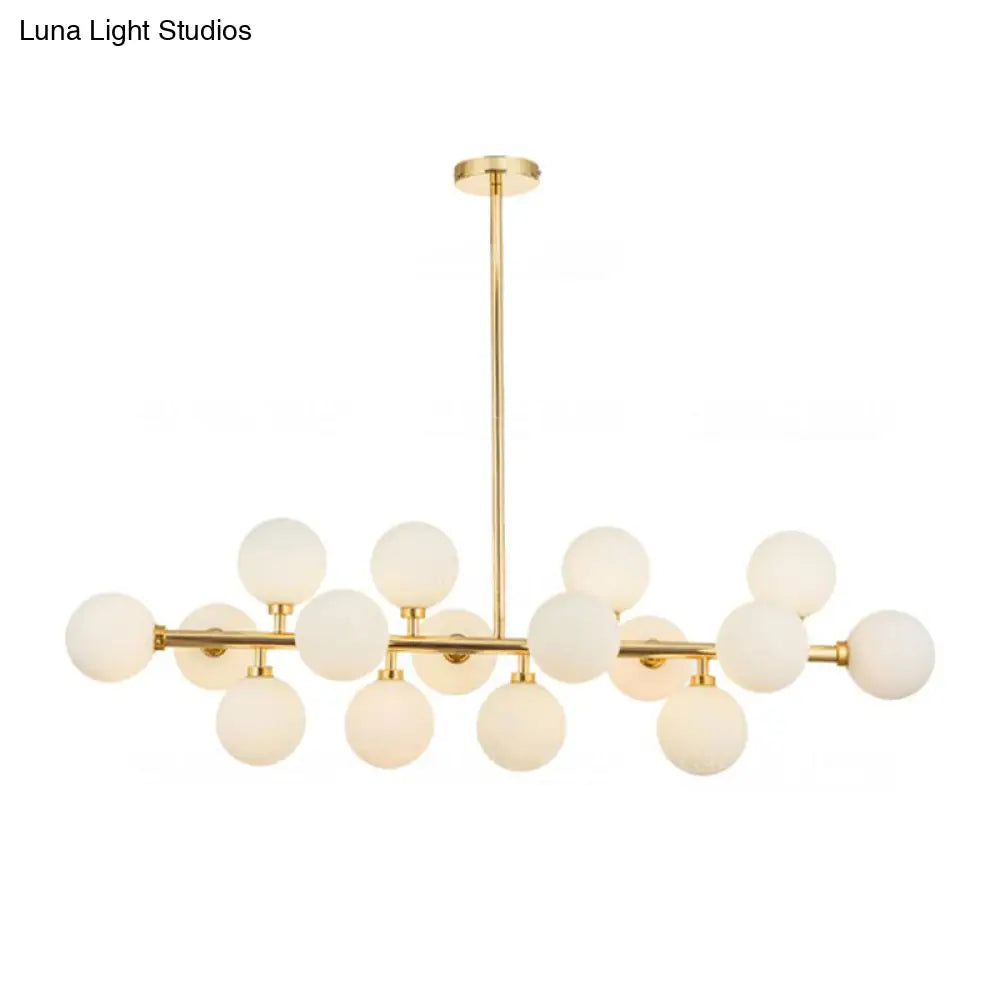 DecorBites™ Minimalistic Milky Glass Pearl 16-Bulb Brass Hanging Island Lamp